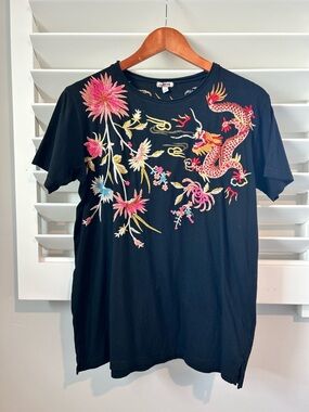 RARE Johnny Was Black Embroidered Top small Women Floral Dragon Boho Art To Wear